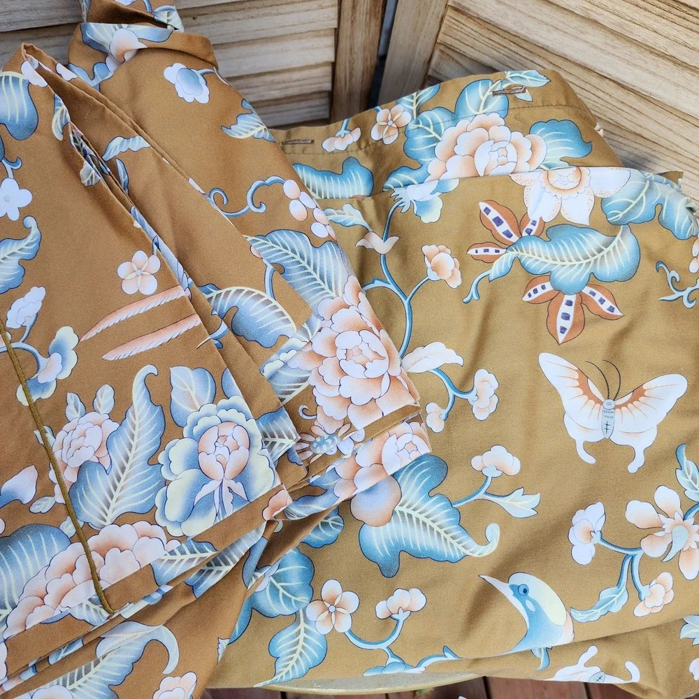 TWO Cuddledown Twin Gold Floral Bird 100% Cotton Duvet Covers & 3 Pillowcases